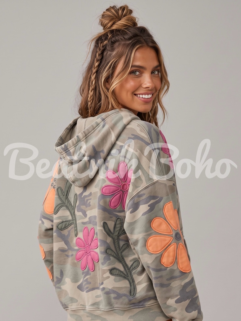 RESTOCK ETA 11/5 Camo Floral Patchwork Hoodie / TikTok Viral Appliqué Pullover - Picture 5 of 9